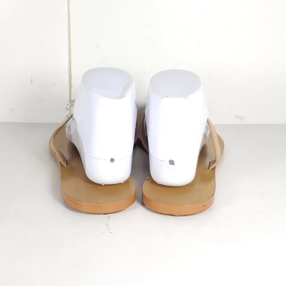 Tory Burch Women's Manon US9M Natural Leather Flat Thong Flip Flops Sandals